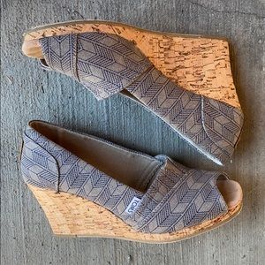 Toms Woven Cork Peep Toe Arrow Wedge